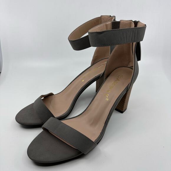 Allegra K Gray Strappy Block Heels WMN 11 Tassel Zip Ankle Strap Open Toe Sandal - Picture 2 of 8